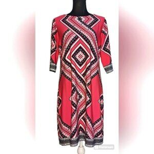 Studio One Geometric Print 3/4 Sleeves Dress, Size 14
